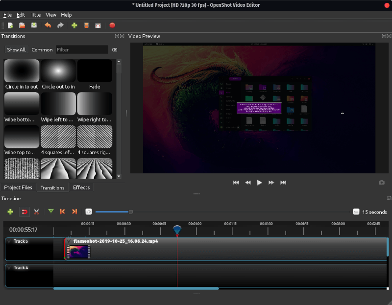 openshot video editor transitions disappear