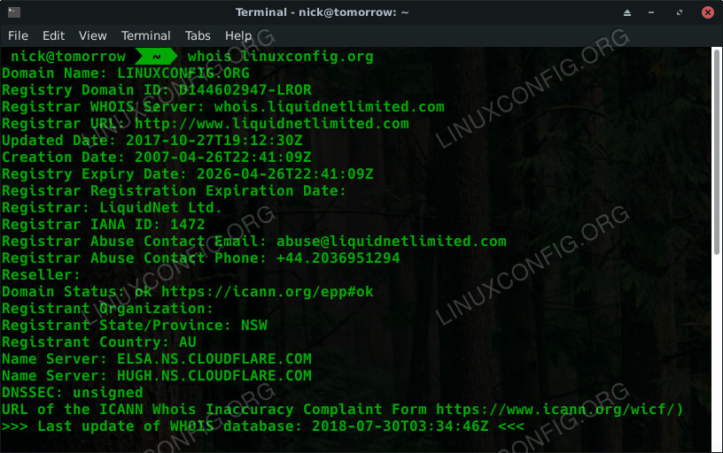 Goto Linux Com Posmotrite Informaciyu O Sajte S Whois V Linux